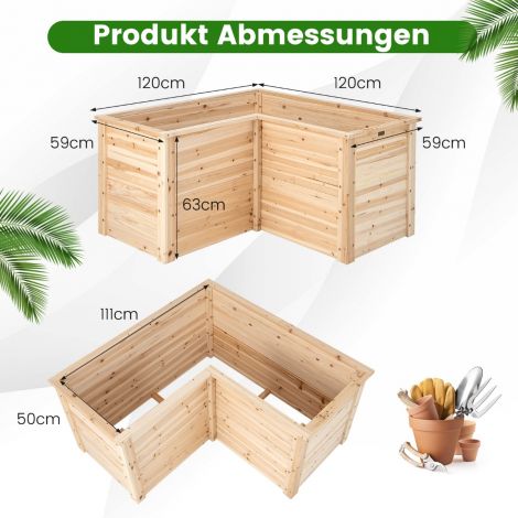 Kõrgepeenar puidust istutuskast rõdule, aeda, terrassile, ürdipeenar, lillekast 120 × 120 × 63 cm naturaalne