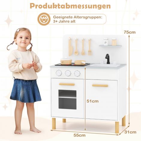 Puidust lastemänguköök 10 tarvikuga, valguse ja heliga mänguköök lastele alates 2. eluaastast