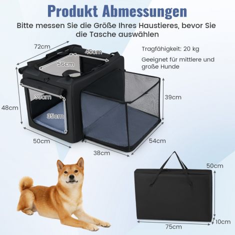 Kokkupandav koeraboks 2 avaga, akna ja võrkkorviga, koera transpordiboks, koerakott 88 × 72 × 48 cm
