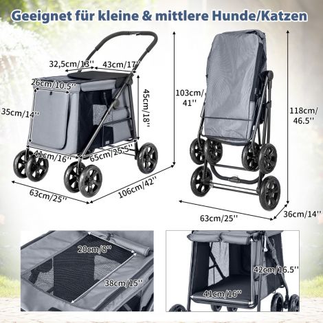 Koertekäru koerte jalutuskäru kokkupandav kuni 40 kg koertetrolley padjaga 106 x 63 x 103 cm hall