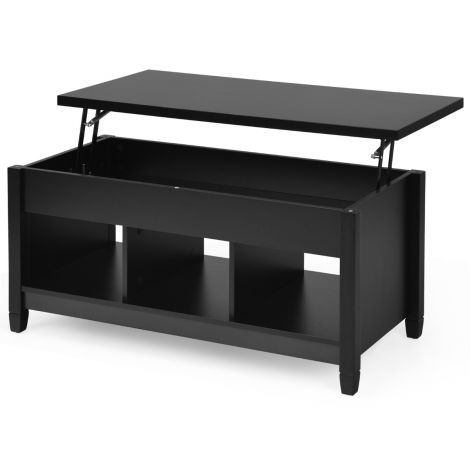 Puidust ristkülikukujuline diivanilaud panipaigaga, kõrguses reguleeritav, 104,5 x 49 x 48–62,5 cm, must