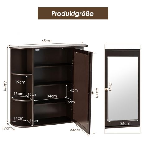 Seinale kinnitatav hoiukapp mitmeotstarbeline ravimikapp vannituppa 66 x 16,7 x 63 cm pruun