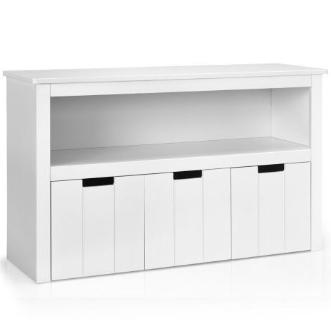 Sahtlitega hoiukapp puidust lastkapp ratastel 101 x 33 x 62 cm valge