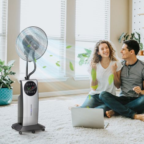 Pihustusudu põrandaventilaator 90W jahutusventilaator 3 õhurežiimi 31L veepaak rattad kaugjuhtimispult must.