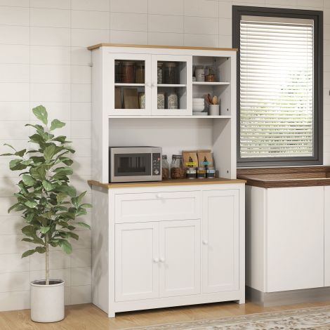 Köögikapp, köögibuffet sahtliga, mitmeotstarbeline kapp 2 avatud riiuliga, 3 kapiga, vitriinkapp lauaplaadiga elutuppa, valge, 100 x 40 x 180 cm