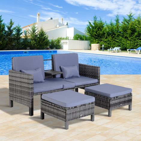 3-osaline aiamööbli komplekt aiamööbel lounge aiamööblikomplekt istumisgrupp rotangmööbel hall polürotang + metall 2-kohaline diivan 2 x tumbad padjad