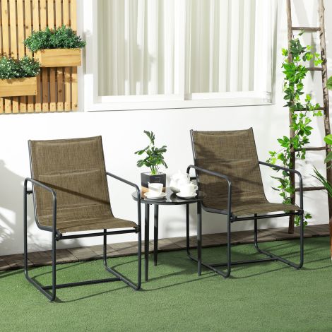 Balkoni toolid, 2-osaline komplekt, käetugedega, hingav kate, vastupidav metallraam, libisemiskindlad jalad kuni 130 kg, pruun 54x66,5x88 cm.