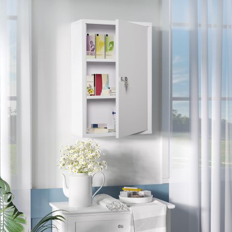 kleankin esmaabikapp meditsiinikapp 3 lukustatavat sektsiooni teras valge 40x18x60cm