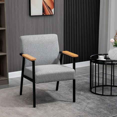Söögitool linase välimusega tugitool, kõrge seljatoega tugitool, lounge-tugitool, hall, 64,5x70x83,5cm| Aosom