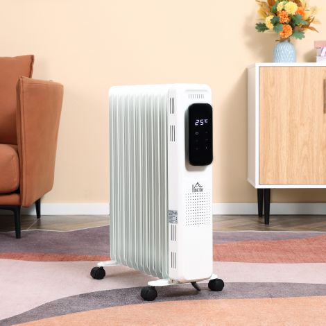 Õliradiaator kaasaskantav, 2290-2720W, 3 kütteastet, 24-tunnine taimer, elektriline radiaator, küttekeha ratastega, valge, teras