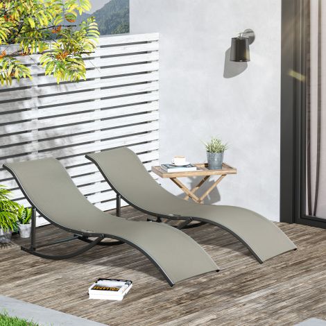 2-osaline aiatoolide komplekt, ergonoomiline lamamistool alumiiniumist ja helehalli tekstiiliga 165 x 61 x 63 cm aeda ja terrassile.