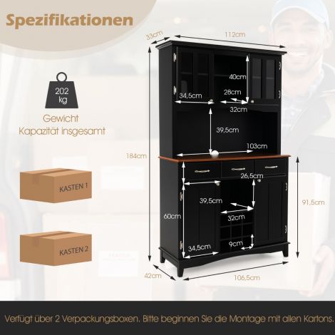 Köögikapp 3 sahtliga, veiniriiuli ja avatud riiulitega, musta tööpinnaga