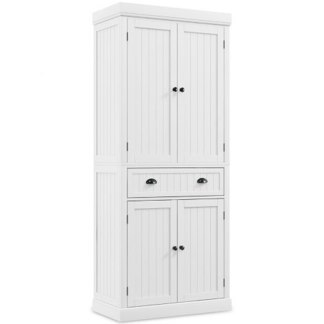 Köögikapp 183 cm, puidust puhvetkapp reguleeritavate riiulitega, 76 x 40 x 183 cm, valge