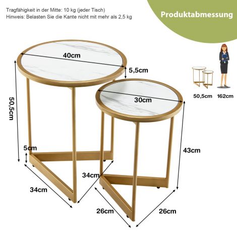 2-osaline marmoriimitatsiooniga diivanilauakomplekt kuldsete metalljalgadega, moodne abilauake