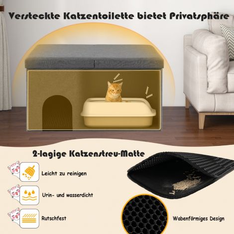 Kokkupandav kassikoobas 2-in-1 kassimaja, istepink kuni 200 kg, kassipeidik liivakasti jaoks, 90 × 50 × 50 cm, hall