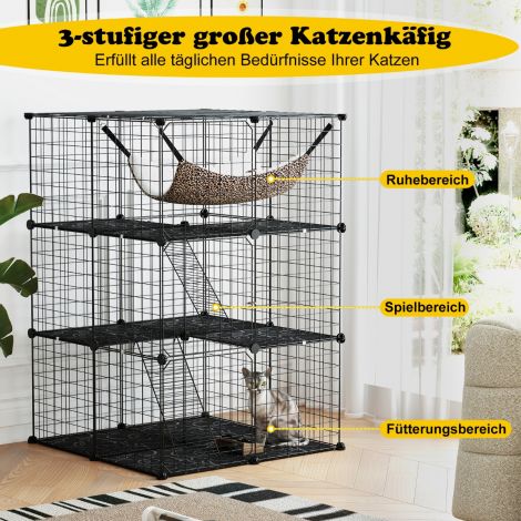 Kassipuur 3-korruseline suur kassiaedik rippvoodiga 2 redelit 3 ust & katuseaken 74 x 74 x 107 cm