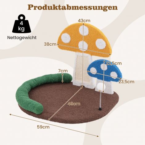 Seenekujuline kassipuu koos kassipesa, sisalkraapimislaua, sulgpalli ja peatoega