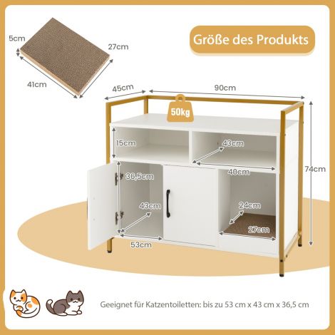 Kassi liivakasti kapp topeltuste ja kraapimismatiga, 89 × 45 × 74,5 cm, valge