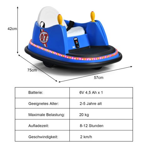 Laste autoscooter 360-kraadine pöörderaadius laste sõiduk 57 × 75 × 42 cm sinine