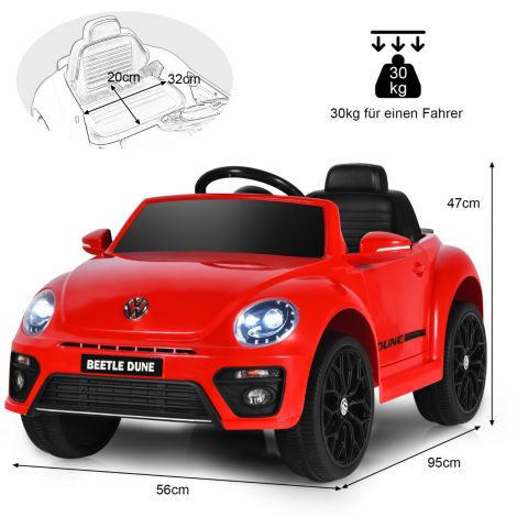 VW Beetle lasteauto muusika ja 2 valgustusrežiimiga, sh 2,4G puldiga, punane