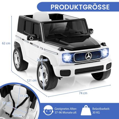 Laste Mercedes-Benzi elektriauto 2,4G kaugjuhtimispuldi ja esituledega, 12V elektrisõiduk, valge