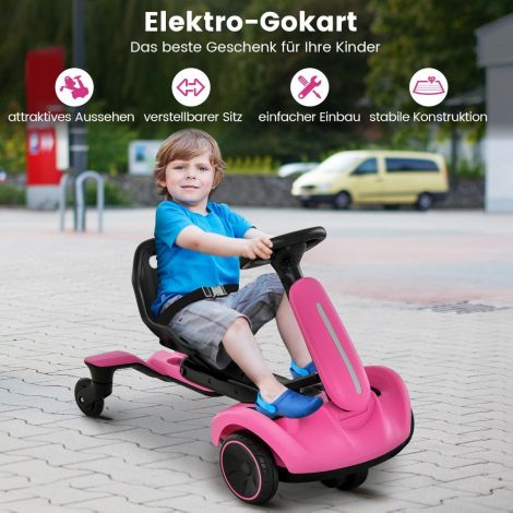 6 V elektriline driftikart lastele, elektrigokart kahekordselt reguleeritava istmega, roosa
