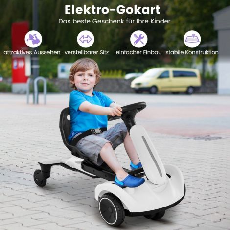 6V kardiga elektriline driftiauto lastele elektriline kart, 2-suunas reguleeritava istmega valge