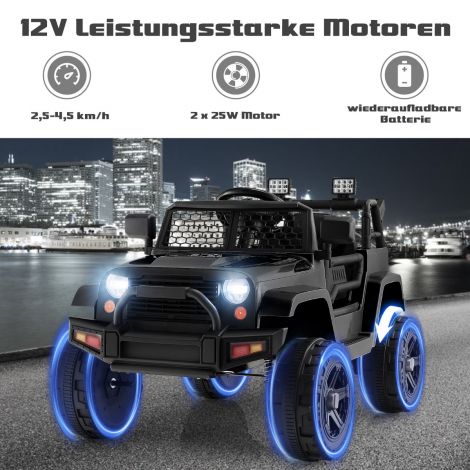 12 V akutoitel laste elektrisõiduk kaugjuhtimispuldiga must