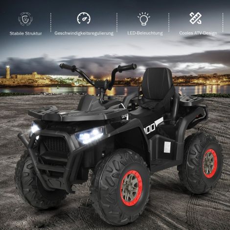 12V elektriline laste ATV esilaternaga, 4-rattaline lasteauto, elektriauto lastele alates 3. eluaastast, must