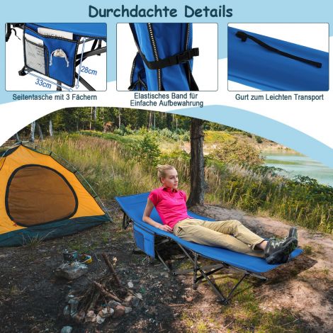 Campingvoodi, vastupidav reisivoodi peatoega, 190 x 70 x 54 cm, sinine