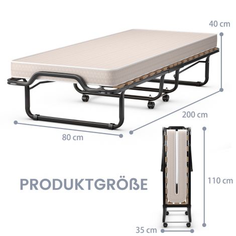 80 x 200 cm kokkupandav külalistevoodi, volditav lahtikäiv voodi mäluvahumadratsiga, beež, valmistatud Itaalias. Päritolumaa: Itaalia