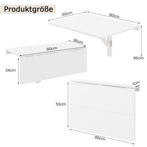 Seinale kinnitatav klapplaud ruumisäästlik köögilaud kokkupandav seinalaud 80 x 60 cm valge