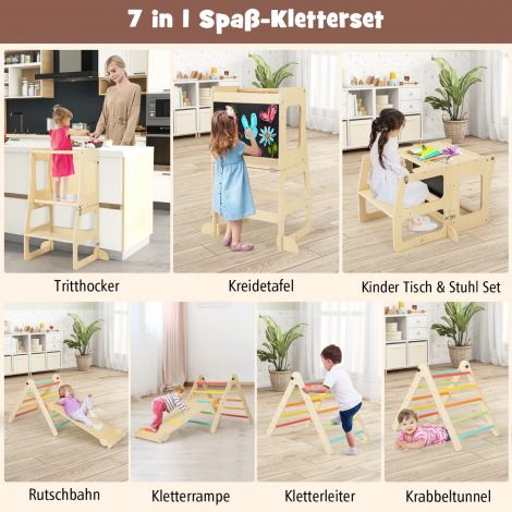 Ronimiskolmnurk liumäega, 7-ühes siseruumide ronimisraam lastele alates 3. eluaastast, mitmevärviline + naturaalne