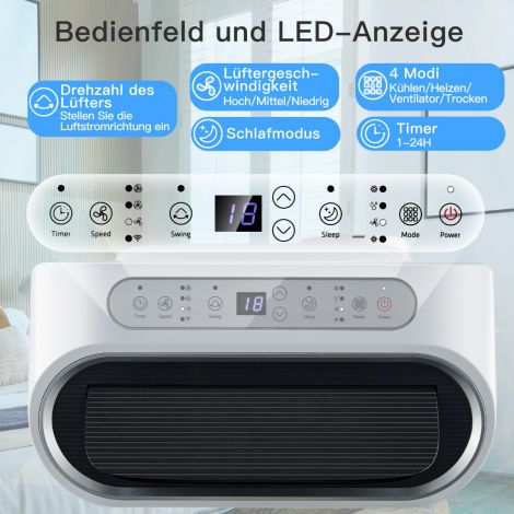 5 ühes mobiilne kliimaseade 16000 BTU Jahutus&Ventilaator&Niiskuse eemaldus&Küte Õhukuivati 16℃-32℃ 44,5 x 39 x 77 cm Valge