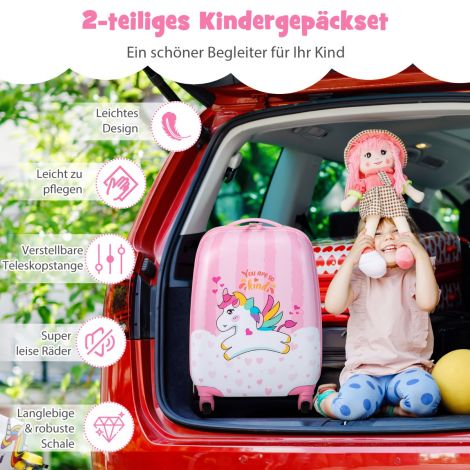 Kohvrikomplekt 2-osaline Ükssarvik 16'' laste kohver + 12'' seljakott roosa
