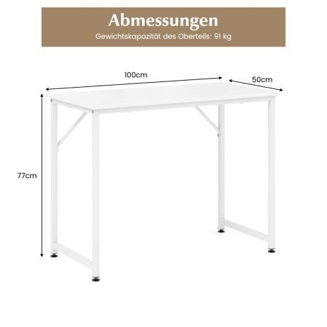 PC-laud reguleeritavate jalapolstritega Kompaktne arvutilaud Kirjutuslaud 100 × 50 × 77 cm Valge