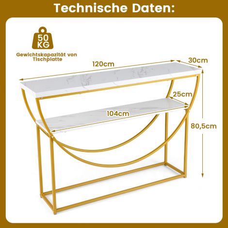 Kitsas marmorkattega konsoollaud 2 tasemega diivanilaud esikulauake 120 x 30 x 80,5 cm
