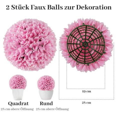 2 pukspuidupalli UV-kindlad dekoratiivpallid vormilõikeline kunsttaim dekoratiivtaim Ø28 cm roosa