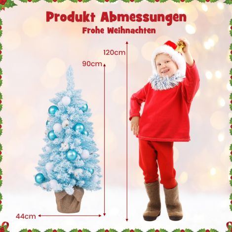 90 cm mini kunstlik jõulupuu lumega ja tsemendialusel, sinine