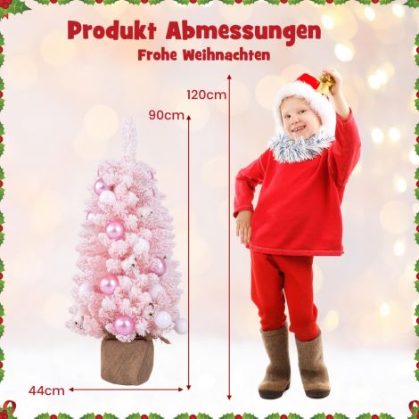90 cm mini kunstlik jõulupuu lumega ja tsemendist alusega, roosa kuusepuu