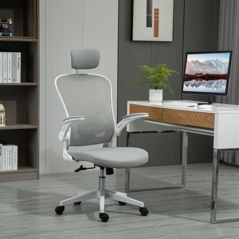 Vinsetto ergonoomiline kontoritool peatoe ja kiikfunktsiooniga, kõrguse reguleerimisega hall, 65 x 64 x 114-122 cm.