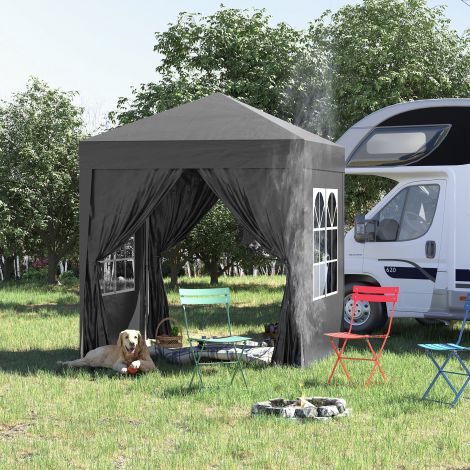 Kokkupandav paviljon 2x2m koos 4 külgseina ja akendega, UV-kaitse, aiatelk koos kandekotiga, teras Oxford must.