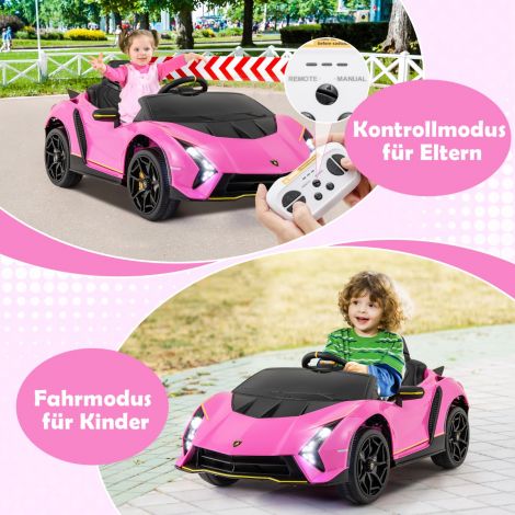 Laste Lamborghini elektriauto kaugjuhtimispuldiga, LED-tulede ja signaaliga, roosa lasteauto