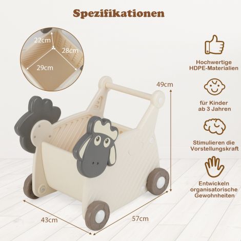 Lambakujuline lükkamis- ja tõmbekäru, mahutavus 18 l, 4 rattaga