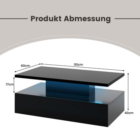 LED-diivanilaud Moodne 2-tasandiline kõrgläikega diivanilaud 110 x 60 x 40 cm Must