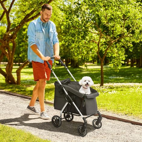 Koerakäru kerge alumiiniumist kokkupandav koerakäru koertele ja kassidele kuni 10 kg kassikäru padja, võrgakende, uste ja hoiukorviga kassikäru hall.