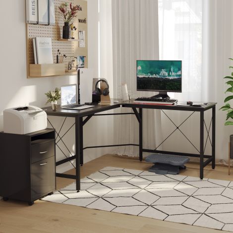 Arvutilaud L-kujuline nurgalaud 150x150x76cm MDF must, kaasaegne nurgalaud kontorisse ja kodukontorisse.