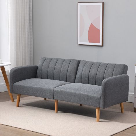 Magamiskohaga diivanvoodi 2-kohaline, voodifunktsiooniga diivan, linase välimusega polüester, kummipuu, hall, 173x75x73cm| Aosom