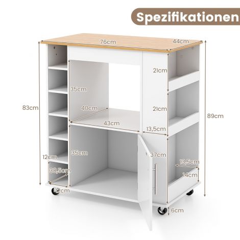Köögisaar hoiuruumi ja rätikuhoidjaga, bambusplaat, veiniriiul, valge