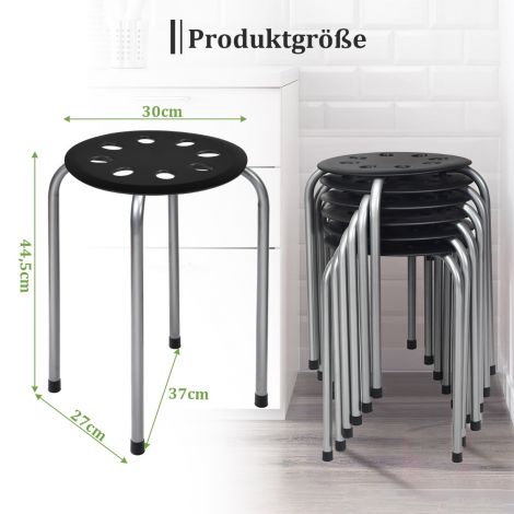 6-osaline komplekt virnastatavaid metallist taburette X-kujulise metallraamiga, ümmargune iste, must